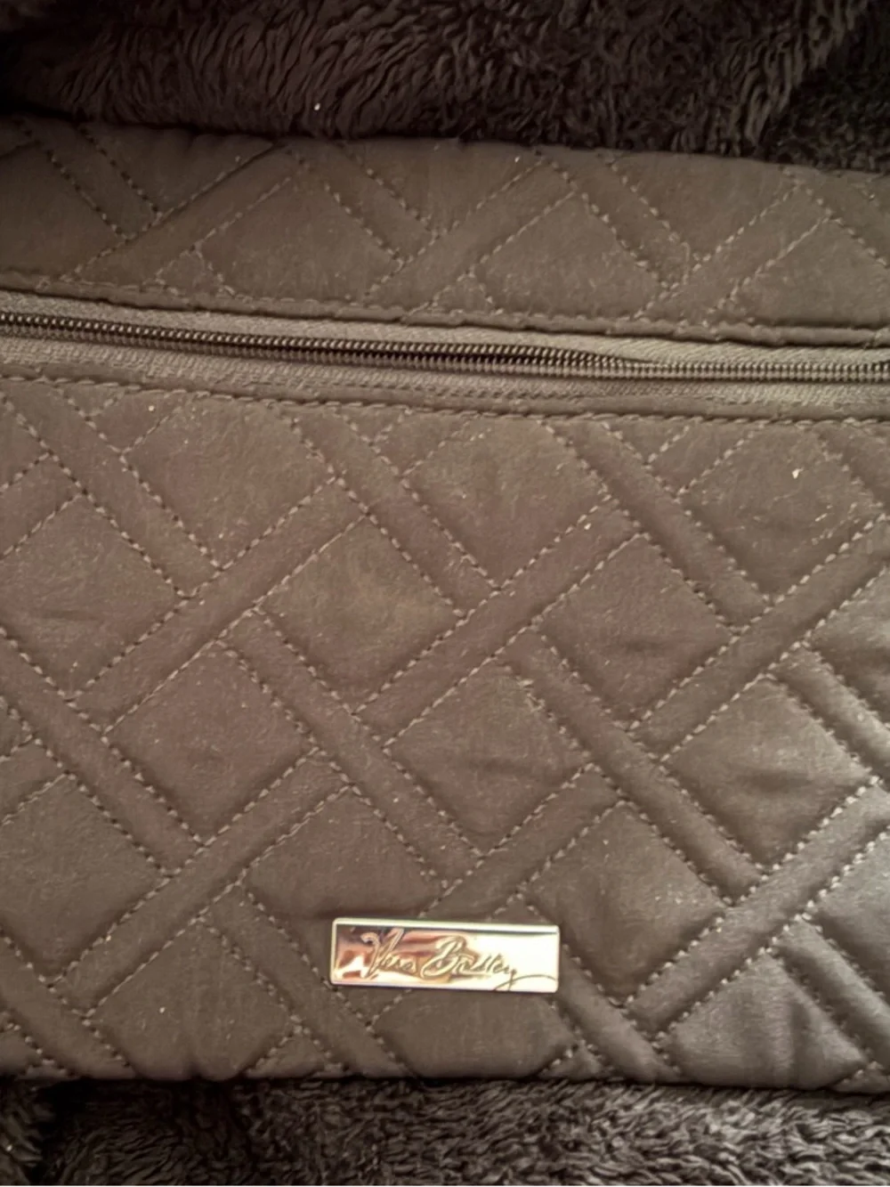 Vera Bradley Quilted Black Fabric Wristlet with Logo Plate